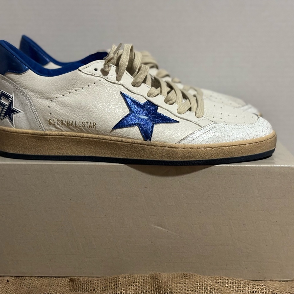 Men's Ball Star in white nappa with blue star and heel tab mens 44 NWT